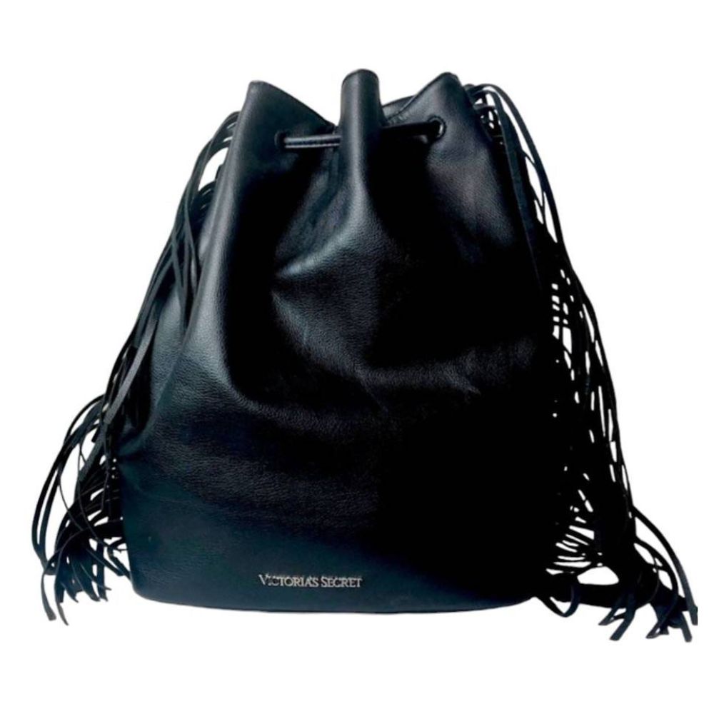 Victoria's Secret Black Leather Fringe Back Pack Bag Shoulder